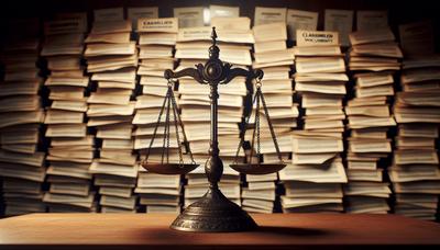 Balance de la justice avec des documents classifiés en arrière-plan