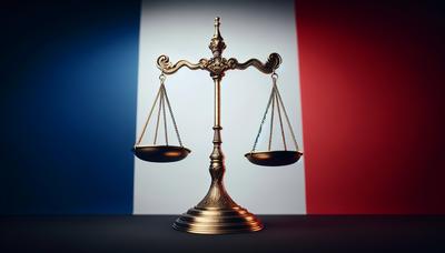 Balance de la justice avec un drapeau français en arrière-plan