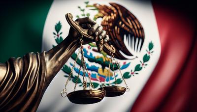 Balances de la justice avec en arrière-plan le drapeau mexicain.