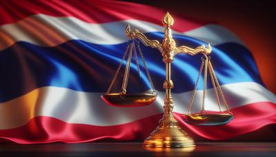 Balances de la justice avec un fond de drapeau thaïlandais