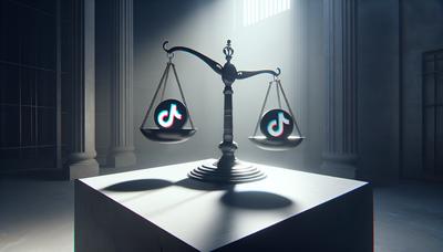 Balances de la justice avec le logo TikTok et des ombres.