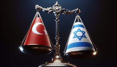 Balanza de la justicia con las banderas de Turquía e Israel.