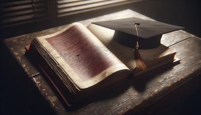 Schoolboeken en afstudeerhoed op een bureau