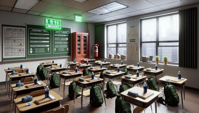 Salle de classe avec des éléments apaisants pour les exercices de sécurité.