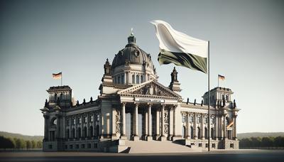 Sächsischer Landtagsgebäude mit der sächsischen Flagge.