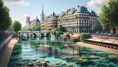 Seine avec eau propre et paysage urbain de Paris.