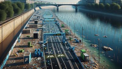 La Seine avec pollution visible et parcours de triathlon vide.