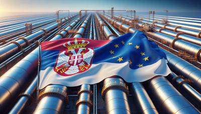 Serbische Flagge mit Gaspipeline und EU-Emblem