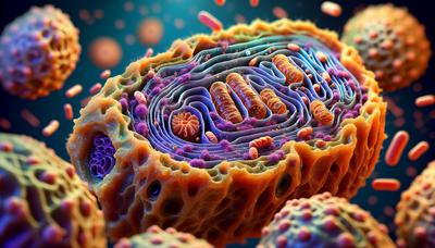 Imagen de microscopio 3D nítida de estructuras celulares.