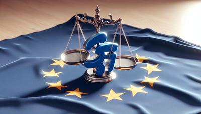 Shein-Logo auf einer Waage über der EU-Flagge balancierend.