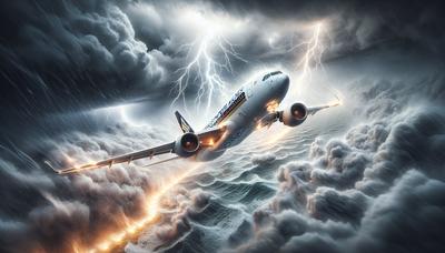 Flugzeug der Singapore Airlines fliegt durch turbulentes Wetter.