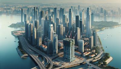 Skyline de Singapour avec un focus sur le chantier de construction.