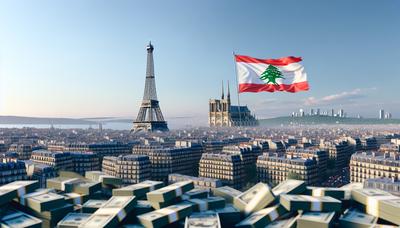 Horizon de Paris avec le drapeau libanais et de l'argent.