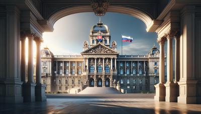 Slowaaks presidentieel paleis met nationale vlag die hoog wappert.