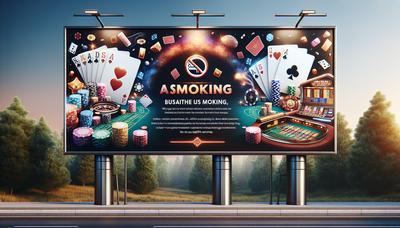 Panneau publicitaire de campagne pour un casino sans fumée avec avertissement sanitaire.