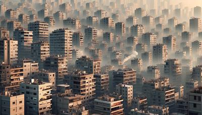 Humo saliendo de edificios en un suburbio de Beirut.