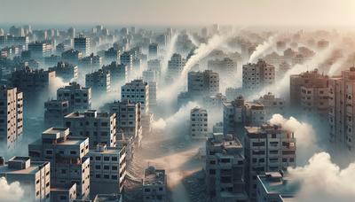 Rauch steigt über die Gebäude der Skyline von Gaza-Stadt auf.