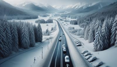 Mit Schnee bedeckte Straßen und Autos in Süddeutschland.