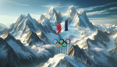 Alpes enneigées avec drapeau français et anneaux olympiques