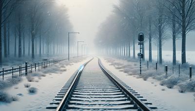 Besneeuwde treinsporen in Limburg en Brabant.