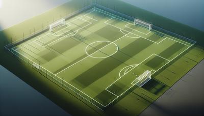 Voetbalveld met doelen en 4% gemarkeerd.