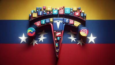 Ícones de mídia social com logotipos da Venezuela e Tesla.