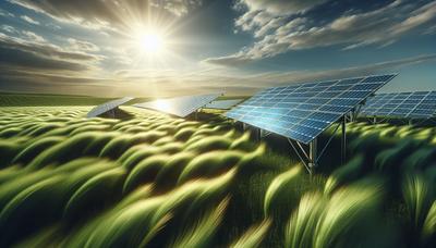 Paneles solares absorbiendo la luz solar en un campo vibrante.