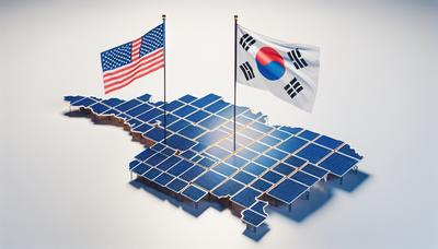 Zonnepanelen met kaart van Georgia en Amerikaanse en Koreaanse vlaggen.