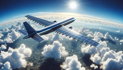 Solarbetriebenes Flugzeug fliegt hoch über den Wolken.