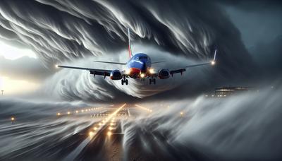 Southwest-plan landar under stark stormturbulens.

