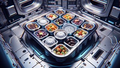 Bandeja de comida espacial em ambiente de gravidade zero