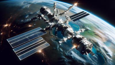 Station spatiale avec la Terre en arrière-plan et propulseurs en panne