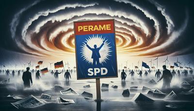 SPD-Wahlplakat mit stürmischem Hintergrund.