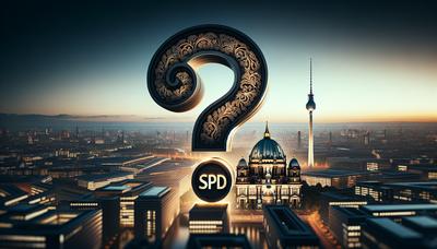 SPD-Logo mit Fragezeichen und Berliner Skyline