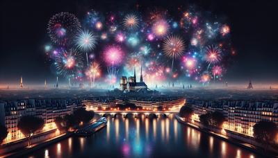 Des feux d'artifice spectaculaires illuminent la skyline de Paris la nuit.