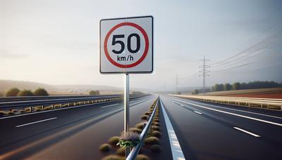 Panneau de limitation de vitesse affichant 50 km/h sur l'autoroute.