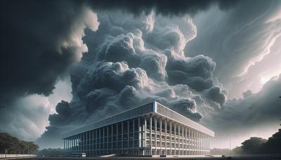 Edificio del parlamento dello Sri Lanka con sfondo di cielo tempestoso.