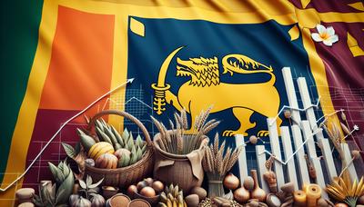 Sri-Lanka-Flagge mit Wirtschafts- und Wachstumssymbolen.