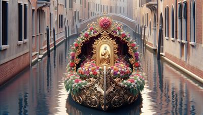 La reliquia de San Judas flotando en una barca decorada en el canal.