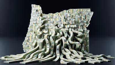 Des piles d'argent affluent vers la carte de l'Oregon.