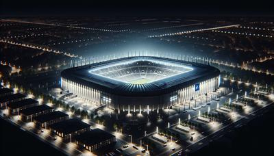 "Stade de France illuminé avec une présence sécuritaire renforcée."