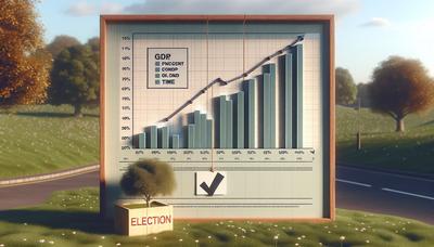 Grafik der stagnierenden britischen Wirtschaft mit Wahlschild.