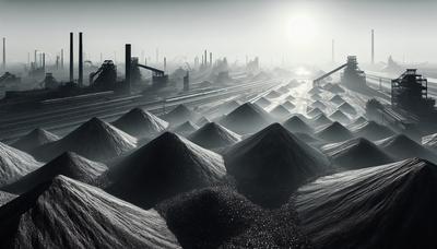 Staal slakken hopen in een industriële landschapsetting.