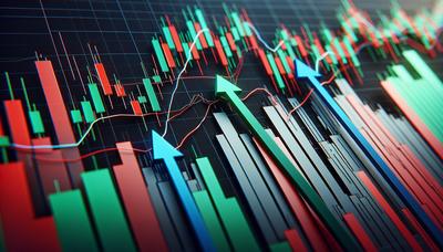 Gráficos do mercado de ações com setas para cima e para baixo.