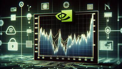 Gráfico do mercado de ações com logotipo da Nvidia e ícones de IA