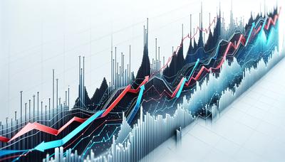 Gráfico do mercado de ações com tendências de subida e descida.

