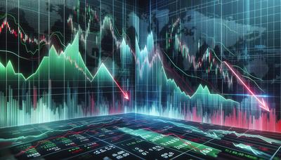 Gráficos do mercado de ações mostrando tendências e números em declínio.