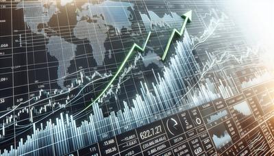 Gráficos del mercado de valores mostrando tendencias al alza con flechas.