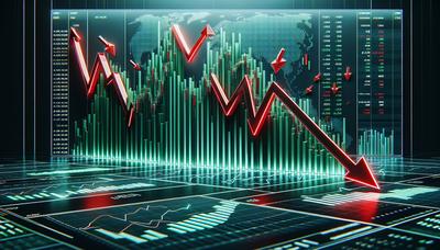 Aandelenmarktgrafieken met neerwaartse rode pijlen die dalen.