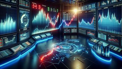 Gráficos do mercado de ações com tecnologia em alta e bancos em baixa